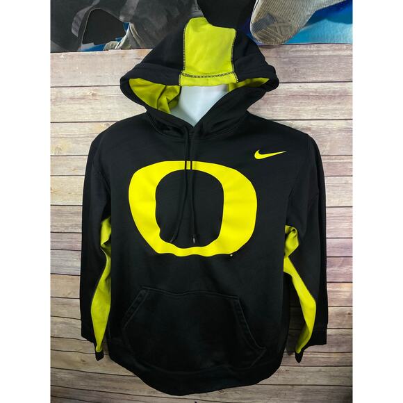 Nike Therma-Fit Oregon Ducks Logo Hoodie Sweatshirt Black Yellow Neon Large - Picture 2 of 12